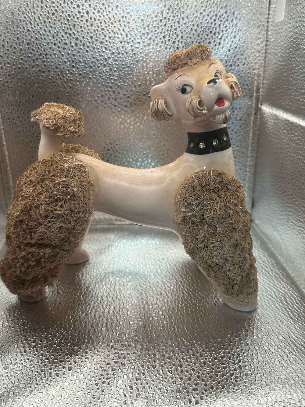 C11 Vintage Style Pink & Tan Poodle Dog Figurine with Black Collar